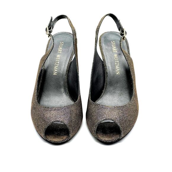 Stuart Weitzman Womens Peep Toe Slingbacks Pumps Gold Copper Size 8.5 Medium - Picture 1 of 8